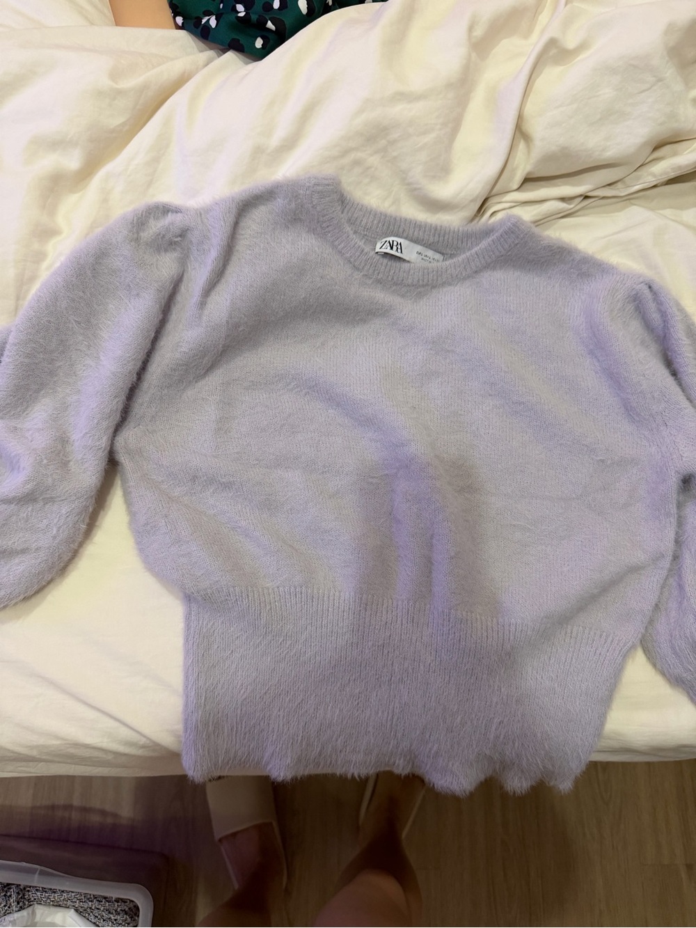 Zara Pastel Lavender Fuzzy Crewneck Sweater